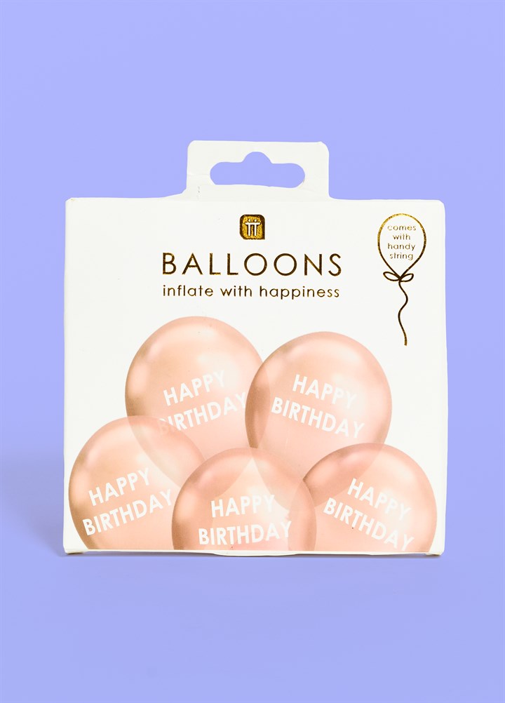 Rose Gold Happy Birthday Balloons - 5 Pack